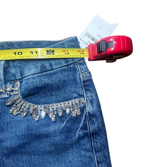 NWT Good American Classic Crystal Fringe Jeans Size 4/27 Medium Wash Glam Chic - Picture 4 of 9